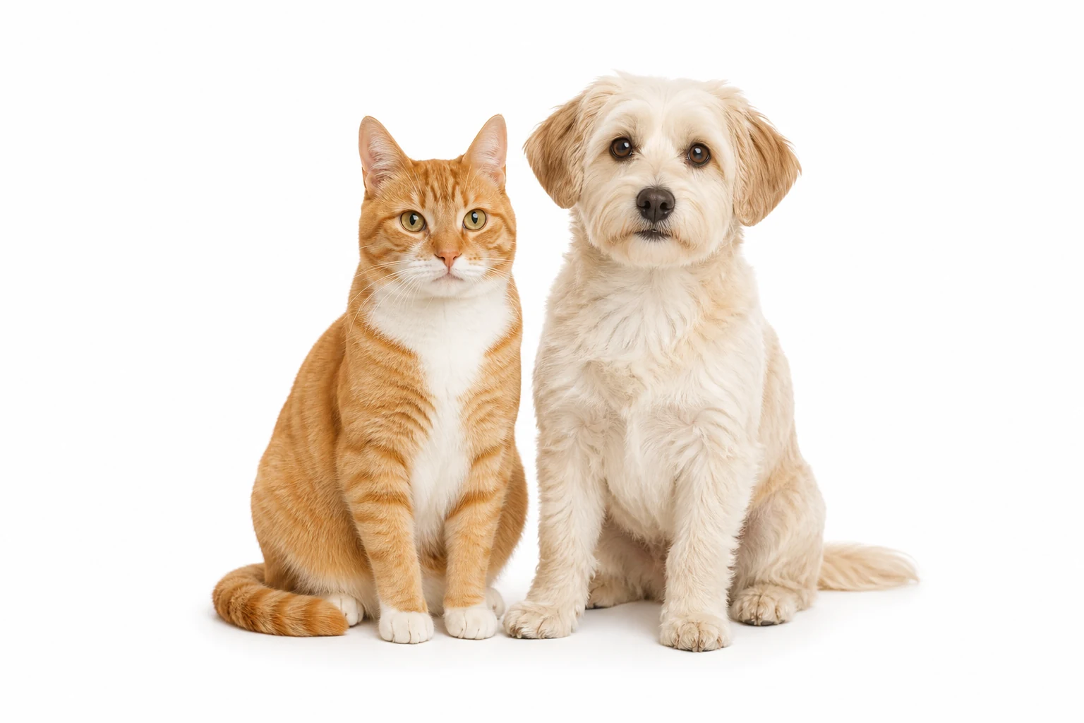 Gato y perro sentados juntos